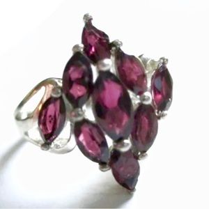 🔮🔮🔮Vintage Amethyst Marquise Cluster Sterling Silver Ring